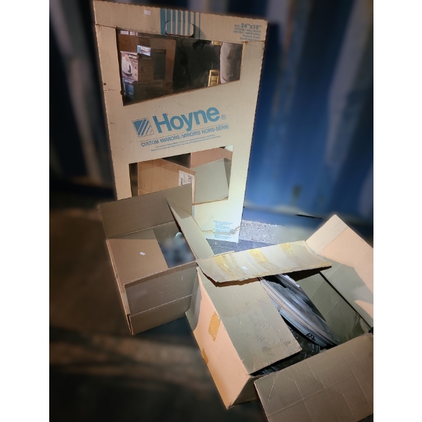 Mirror 24 X 36, Box of Casters, Assorted Hubcaps