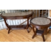 Image 1 : Pair of Matching Marble & Wood Side Tables - Large is 48w, 18d, 30t; Small is 26w, 24t 