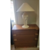 Image 1 : Retro Oak 4 Drawer Dresser 31x15x33 w/ Neutral Art Deco Table Lamp 