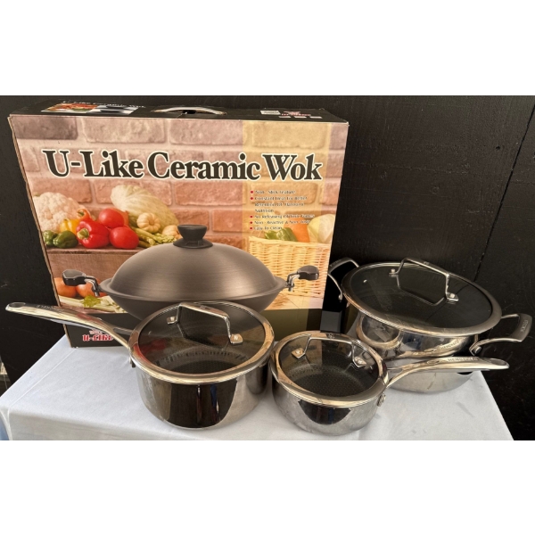 Henckels Paradigm Non Stick Tri Ply Pot Set w/ New U-Like Ceramic Wok 