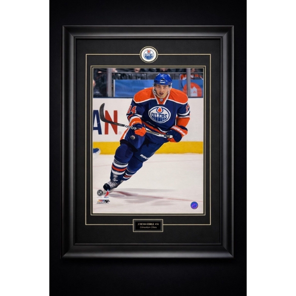 This is a framed Edmonton Oilers memorabilia featuring former player Jordan Eberle.