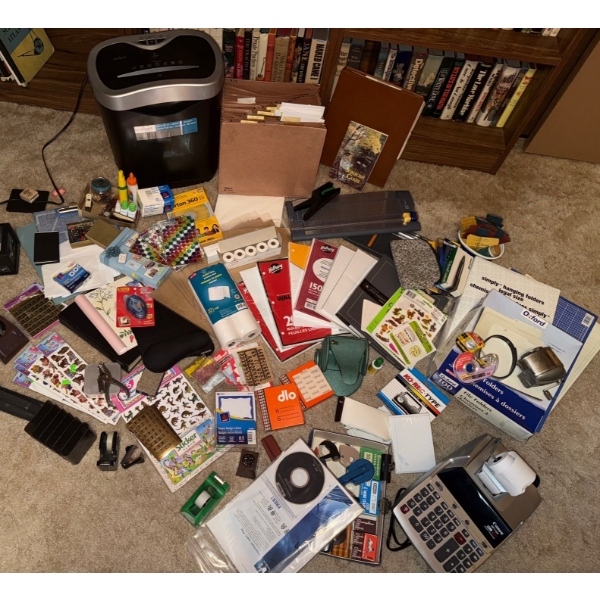 Vintage Stationary Hoard - Desktop Office Supplies Omnitech Paper Shredder Label Makers & more