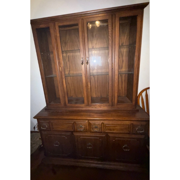 Vintage Dark Oak China Hutch (2 Piece)