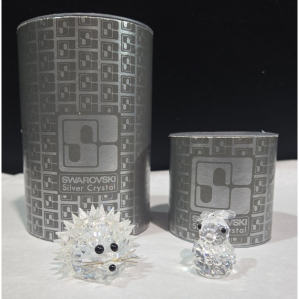 2 Swarovski Crystals In Original Boxes 1 Bunny 1 Hedgehog (Both 2"T)