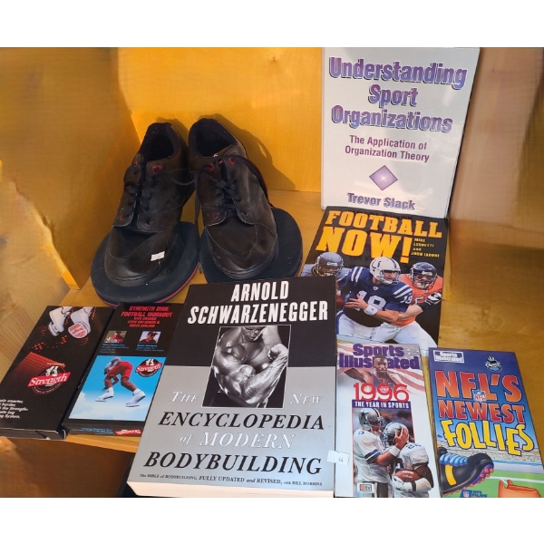 "Strength Shoes Football Workout" Size 12.5 w/ Instructional VHS and Assorted Sports Books and VHS