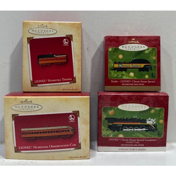 Vehicles-Chessie Steam Special Locomotive & Tender, Hiawatha Cars Hallmark Ornaments