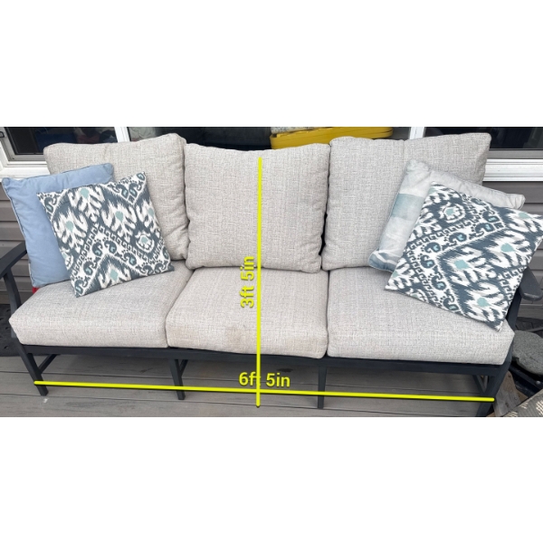 XL Modern Patio Sofa w/ Cloud Colored Cushions & Decorative Accent Pillows 