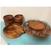 Image 1 : Vintage Danish Modern teak Lazy Susan serving set, along with 6 wooden bowls and a salad bowl with s