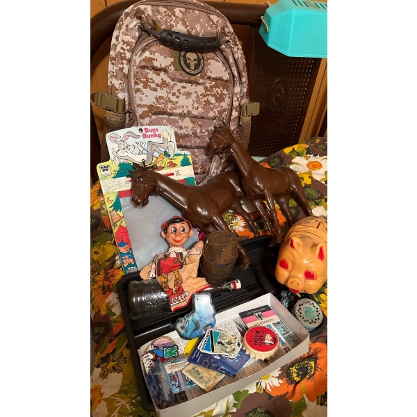 Collection Of Antique Toys- Barrell Of Monkeys, Piggy Bank, Fridge Magnets & More