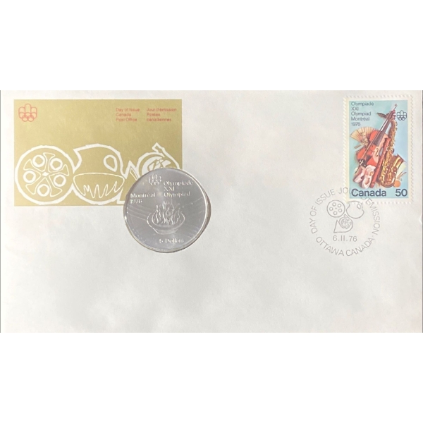 1976 Day of Issue Montreal Olympic Coin & Stamp 92.5% Silver 24.3 Grams