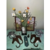 Image 1 : Decorative Assortment: Horse Head Hooks, Door Knockers, Vase with Flowers, and Framed Tray