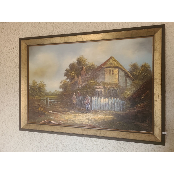 Country House Scene, Paint on Canvas/ Unsigned 41 X 29 