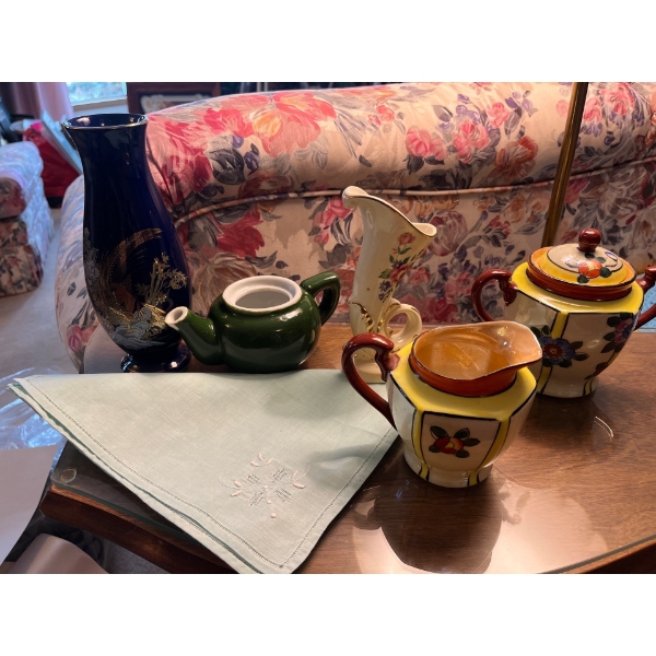 Collection of small vases hand painted cream and sugar bowl made in Japan . 