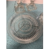 Image 2 : Collection of vintage pressed glass items, featuring two crystal candlesticks with prisms, and three