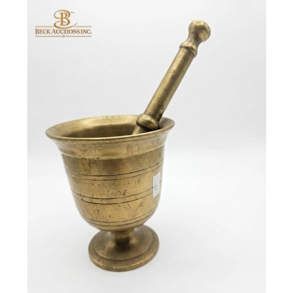 Brass Mortar and Pestle With Wooden Elephant Figurine