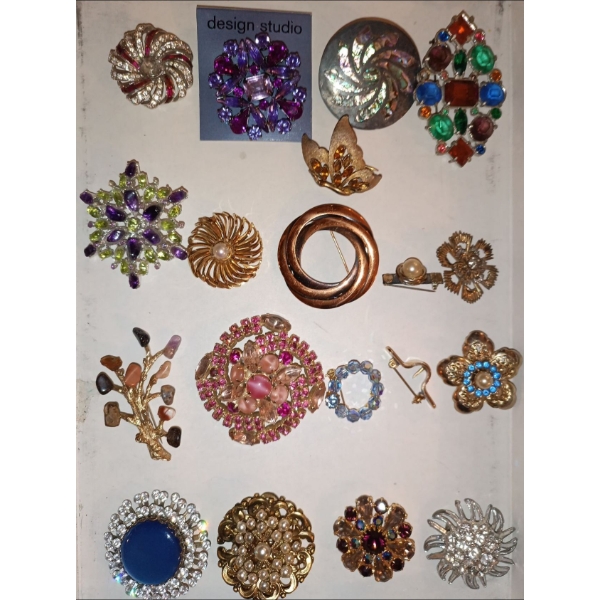 Assortment of Collectible Vintage Broches  Costume Jewelry Bling Bling