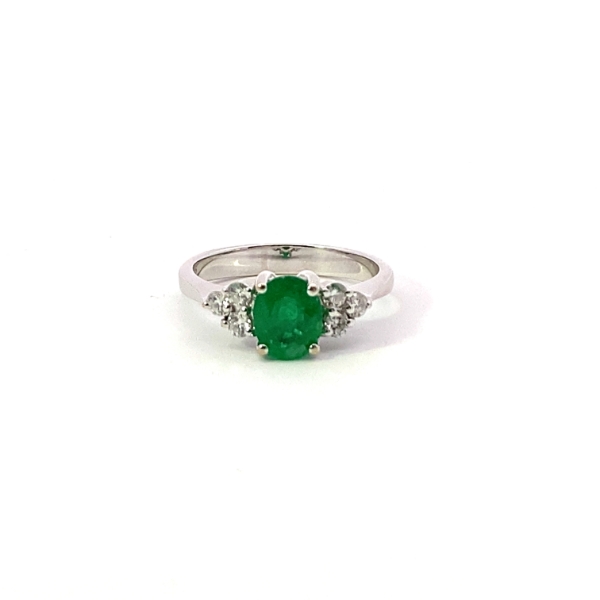 18KW Emerald(1.12CT) & Diamond(6=0.27CTW FG-VS) Ring SZ 7, 4.28grams
