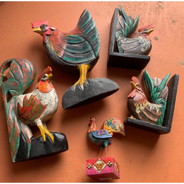 Wooden Decorative Chickens, Tallest 14 T 