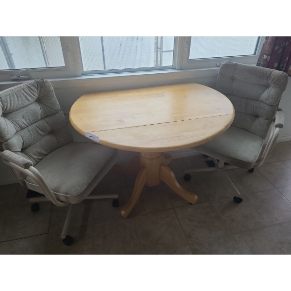 Wood Foldable Kitchen Table & 2 Chairs. 42 dia, 30 h