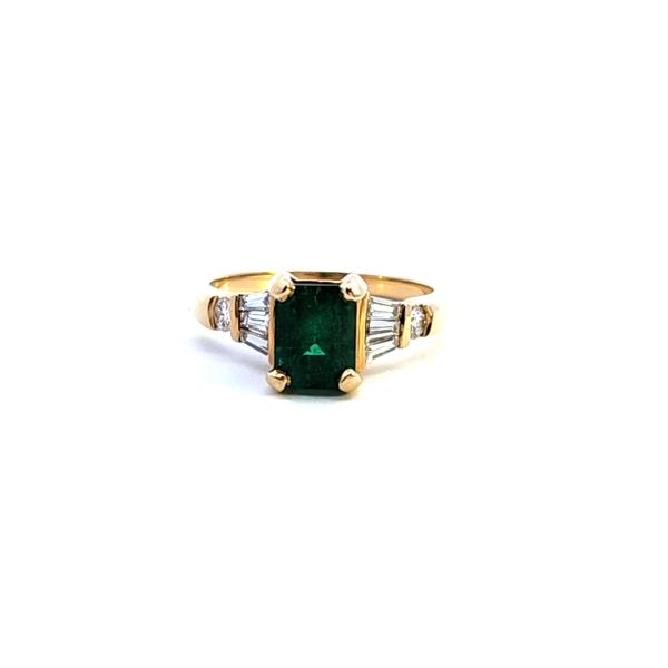 18K Yellow Gold, 1.33ct Emerald and Diamond Ring 