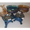 Image 2 : Vintage Glass- Two Goblet Bowls 5" Diameter Top, 5 T, Bird Candleholders and Deer Jar w/ Lid