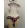 Image 2 : Lovely Neutrals Hand Painted Vase w/ Feathers - 29T w/ Wooden Stand 