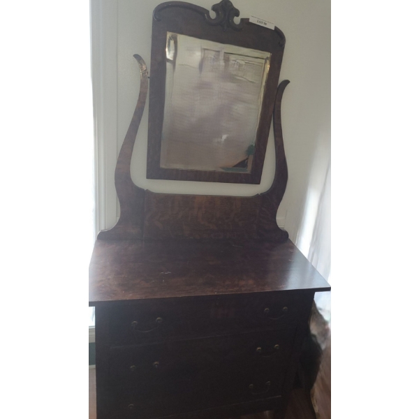 Vintage 3 Drawer Wooden Dress w Mirror 34 w 17 d 68 h