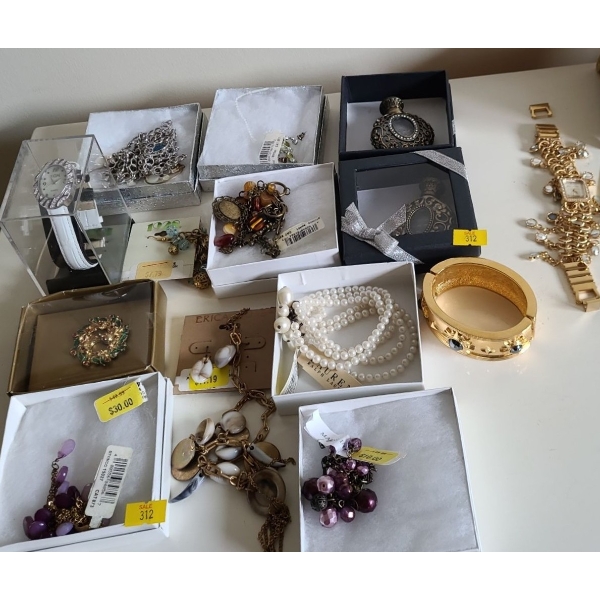 Costume Jewelry (12): Decor Perfume Bottles, Fashion Jewelry, Betsey Johnson Gold Watch (All New)