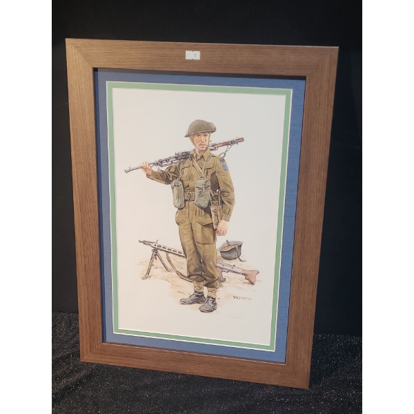 Soldier w/ Rifle, Artist: Volstad, 16 x 22 Print Framed Under Glass
