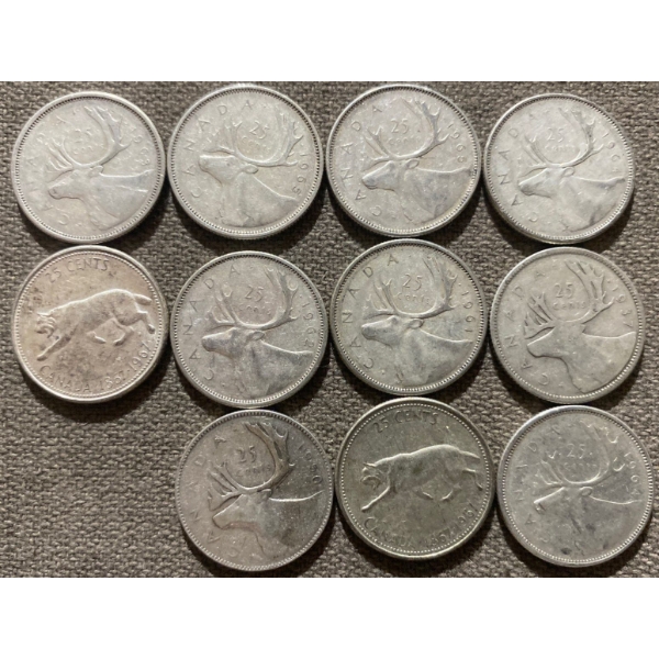 Canadian 25-cent Pieces 80% Silver 64.13 Grams
