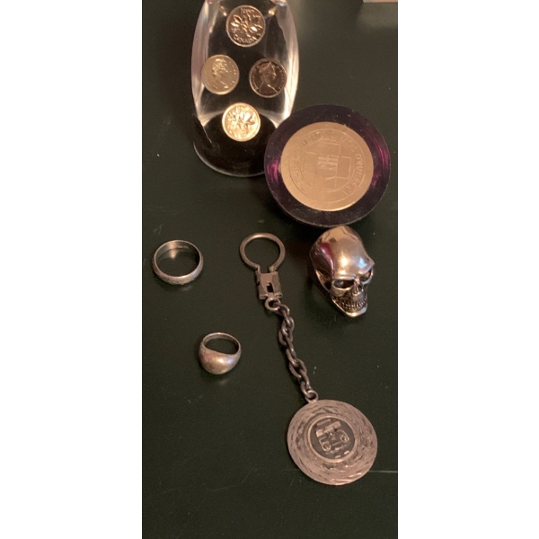 925 Stamped Rings w/ Silver Mayan Coin Resin Paper Weights & more