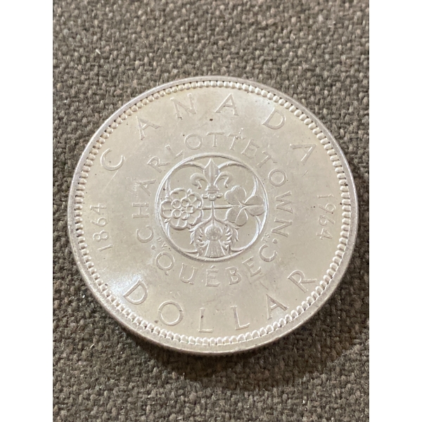 1964 Canada Charlottetown Quebec Silver Dollar Coin