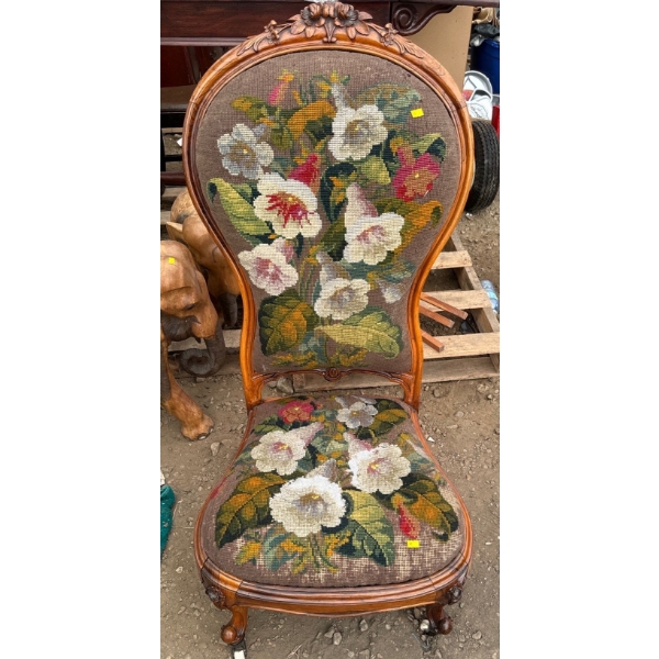 Wooden Chair with Crochet-Like Pattern - Some Light Ripping - 22W, 24D, 44T