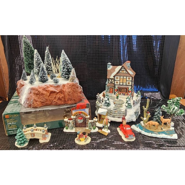 Holiday Village Display Set With Illuminated House and Accessories