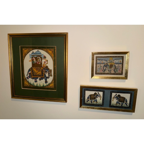 Ragasthani & Mughal Royalty On Elephants - Art Trio 11x11(Largest)