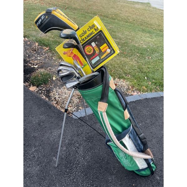 Mixed Spare Set Of Right Handed Small/Shorter Golf Clubs & Golf Bag & Cleaning Kit