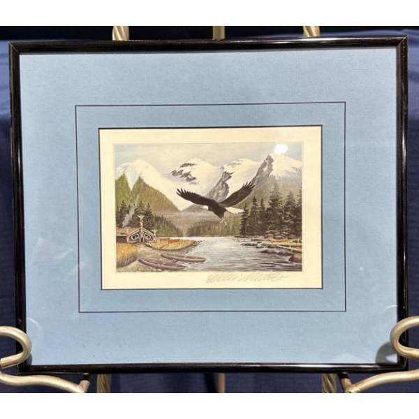 Illegible Signature Eagle and Landscape Print  6Wx4.5H