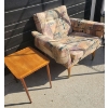 Image 1 : Teak Accent Chair w/ Jacquard Upholstery Brass Embellished Legs & Teak End Table