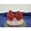 Image 1 : Set of 2 Red Carved Snuff Bottles with a Spoon 3H
