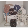 Image 1 : Assorted Household Collectibles, Basket, Candle Holders & Clock 11 h