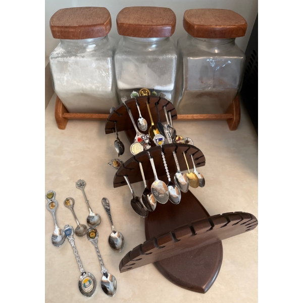Canister Set  12T w/ Decorative Spoon Collection & 3 Tiered Display Mount 
