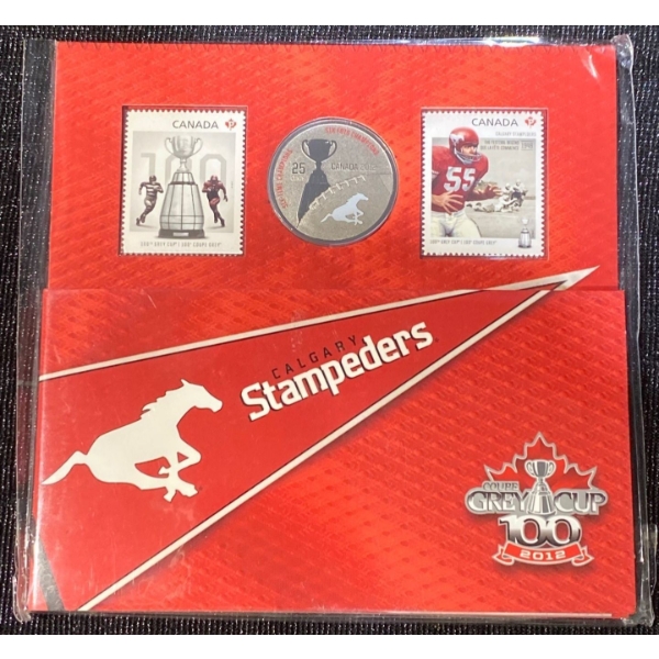 2012 25 Cent Calgary Stampeders CFL Stamps & Coin Set