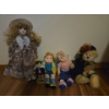 Image 3 : Small Wooden Side Table (21W, 17D, 18T) w/ Planters, Framed Mountain, Dolls 