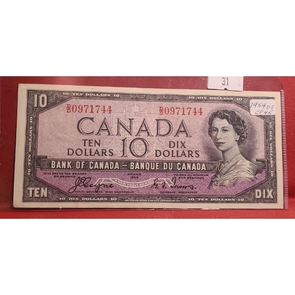 Bank of Canada 1954- $10 "Devil's Face" Bill D/D0971744
