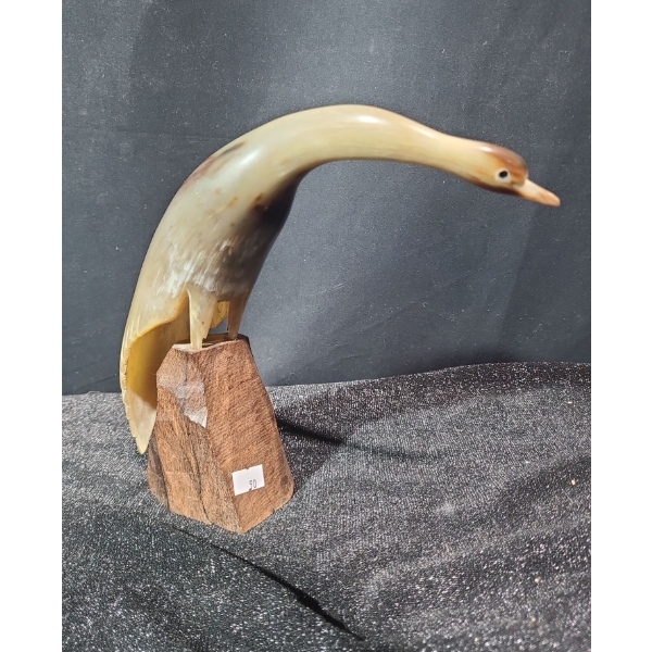 Indigenous Horn Carving of Bird, Artist: Unknown, 9W 8.5 T 