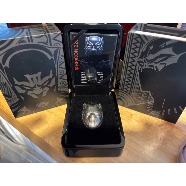 2021 $5 Marvel Black Panther Mask 2oz Silver Antiqued Coin