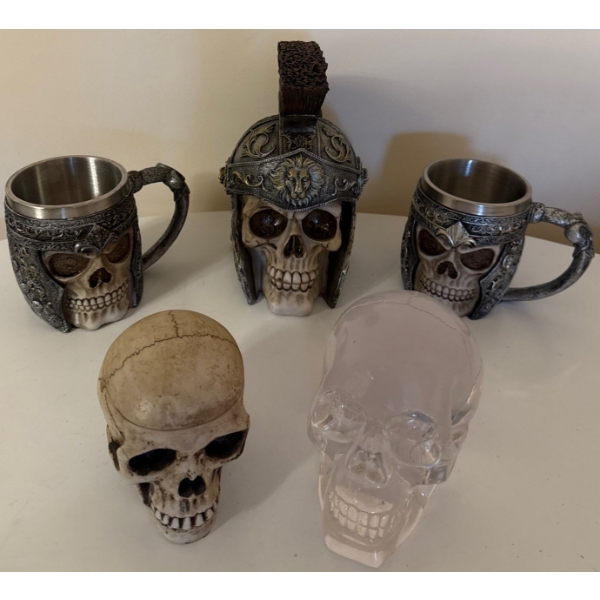 Roman General Maximus the Gladiator Helmet Centurion Skull Statue & Multiple Skulls 12"t 