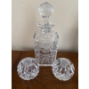 Image 1 : Crystal Decanter with Stopper and Matching Salt and Pepper Shakers