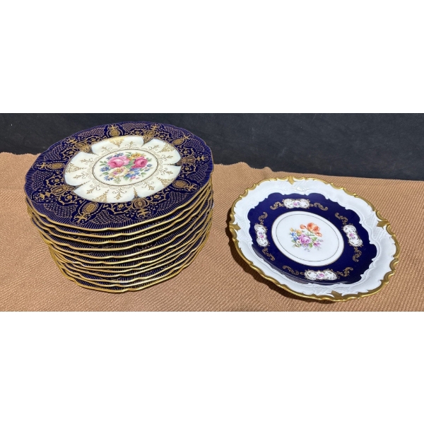 12 Medieval 'Black Knight' Bavaria Regal Plates & Single Gorgeous Echt Kobalt Plate German Republic 