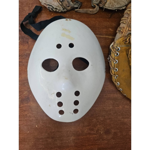 Vintage Hockey Goalie Equipment Set: Pads, Mask, and Glove